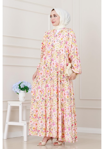 Sevitli Lilyum Çiçekli Elbise-pembe-5257 Pembe