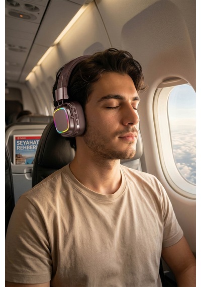 Retro Kablosuz Stereo Suni Deri Kafa Bluetooth Kulaklık Rgb Işık Extra Rahat Gürültü Azaltma Mt965
