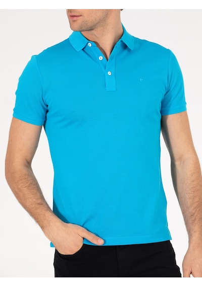 Turkuaz Polo Yaka Slim Fit Basic Merserize T-shirt Yeşil