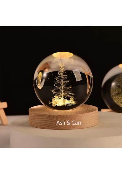 Kişiye Öze Lağaç Temalı Renk Değiştiren Işıklı Cam Küre 6cm Sarı