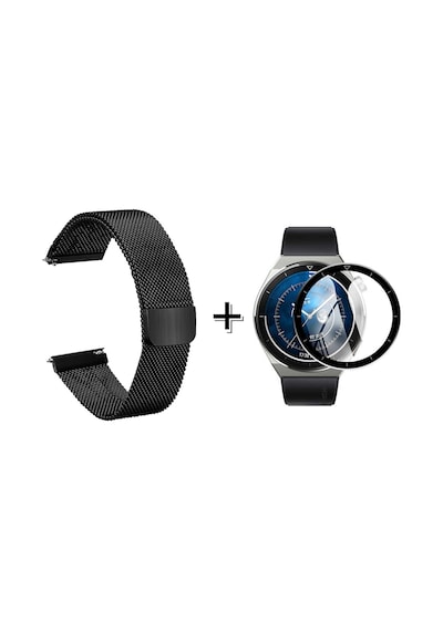 Forzacase Huawei Watch Gt3 Pro 46mm İçin Metal Mıknatıslı Kordon Kayış + Ekran Koruma Filmi - Fc096 Siyah