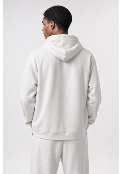 Erkek Respire Basic Oversize Hoodie Ekru