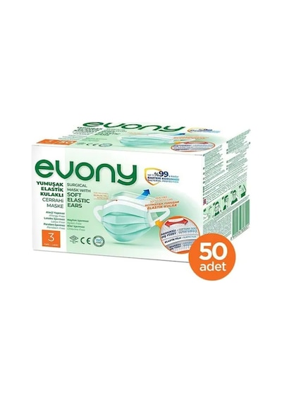Evony Yumuşak Elastik Kulaklı Cerrahi Maske 50 Adet