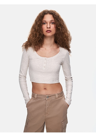 Ltb Geniş Yaka Uzun Kollu Basıc Bej Sweatshırt 011258107360980 11718 Bej