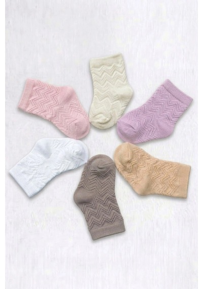 Cocole Socks Kız Bebek Soket Çorabı Kraft Kutulu 6'lı Set Pamuklu 0-1 Yaş Zigzag Kabartma Çok Renkli