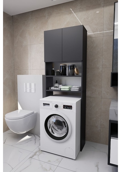 Luka Çamaşır Makinesi Üstü Çok Amaçlı Banyo Dolabı Kapaklı Ve... Antrasit