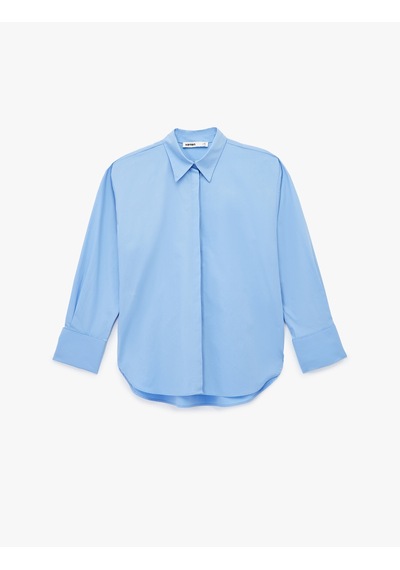 Koton Pamuklu Uzun Kollu Oversize Poplin Gömlek Mavi 7wak60014pw