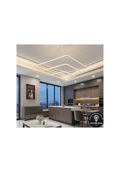 Atlas Beyaz Kasa Modern Led Avize Beyaz Tek Renk Salon, Yatak Odası Ve Oturma Odası İçin