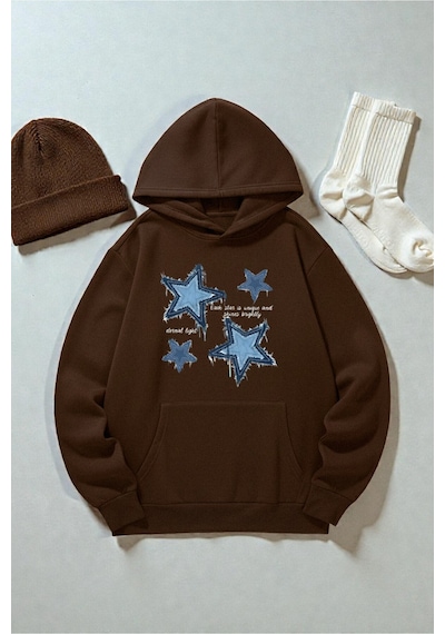 Uyguntarz Unisex Eternal Light Baskılı Oversize Sweatshirt Kahverengi