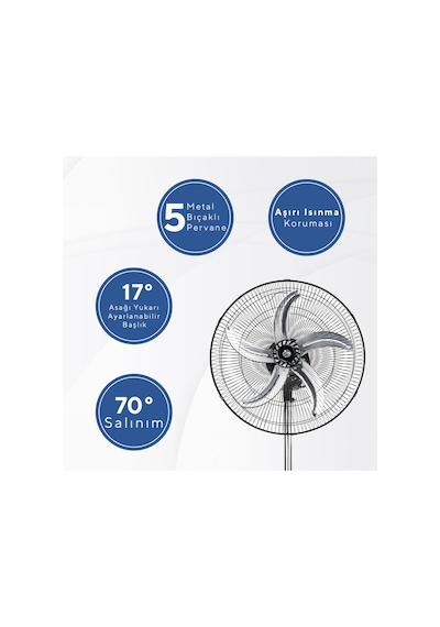Kumtel KTF-340 Siyah 18 İnç Sanayi Tipi Vantilatör 3in1 60 W,5 Kanatlı, 3 Kademeli, 132 cm Ayarlanabilir Yükseklik