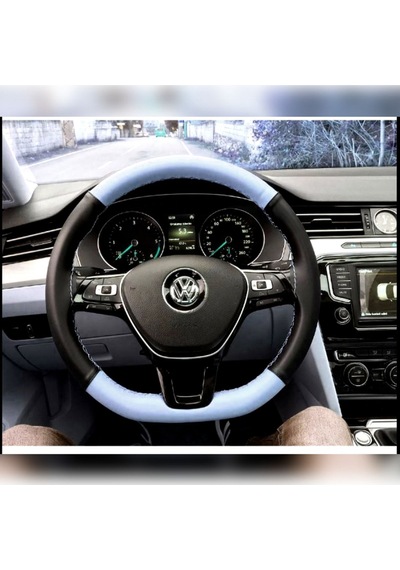 Dikişli Direksiyon Kılıfı Siyah/gri Deri Siyah Dikişli Volkswagen Jetta İçin Siyah