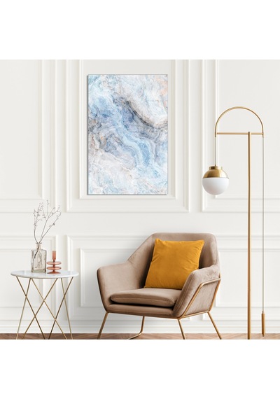 Mavi Beyaz Mermer Cam Tablo Dikey 50x70 Cm
