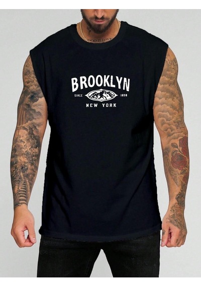 Brooklyn New York Baskılı Kolsuz Tişört SIYAH