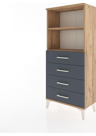 Hyperion Dolap 2 Raflı 4 Çekmeceli 60x44x134 Çam-antrasit Çam