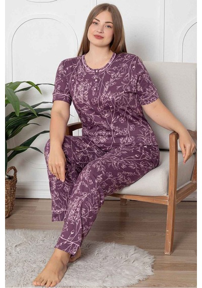 Alimer Kadın Mürdüm Bisiklet Yaka Büyük Beden Pijama Takm 2766b-m Mürdüm