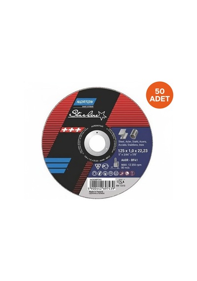 Norton Saint Gobain Starline 115x1.0x22.23mm İnox Metal Kesici Disk 50'li Paket