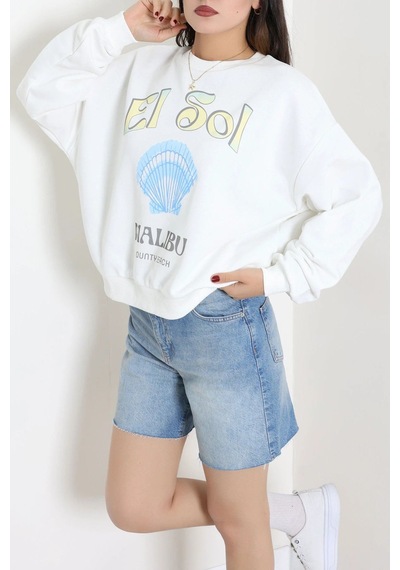 Modi Quzu İki İplik Baskılı Sweatshirt Beyaz - 75369.2002. 2beyaz