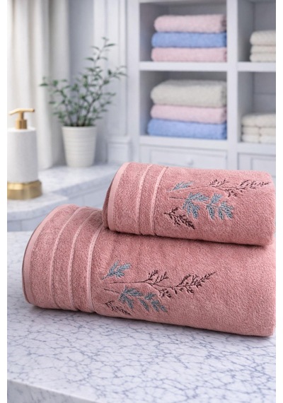 Özdilek Soft Leaf Best Set Hamam Takımı Pembe-antrasit Çok Renkli