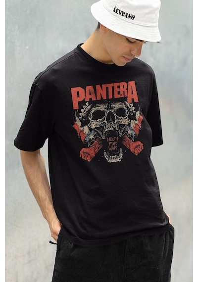 Mouth For War Pantera Baskılı Unisex Oversize Rock Metal Tişört Siyah