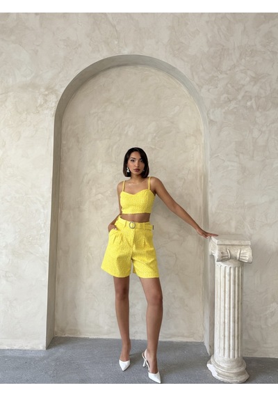 Verymoda Pullu Kot Şort D2786 Sarı
