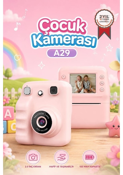 Dijital Fotoğraf Makineleri Çocuk Termal Resim Kağıt Baskılı Yazıcı Kamera Video Makinesi A29 Pembe
