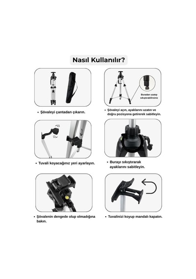Katlanabilir Alüminyum Tripod Şövale - Kollu Yükseklik Ayarlı, Su Terazili, Pusulalı, Gümüş
