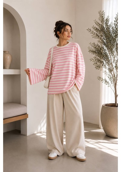 Herkesemoda Çizgili Waffle Kumaş Kadın Body Pembe