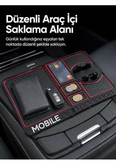 Telefon Standlı Araç İçi Organizer Kaydırmaz Silikon Konsol Düzenleyici Mat
