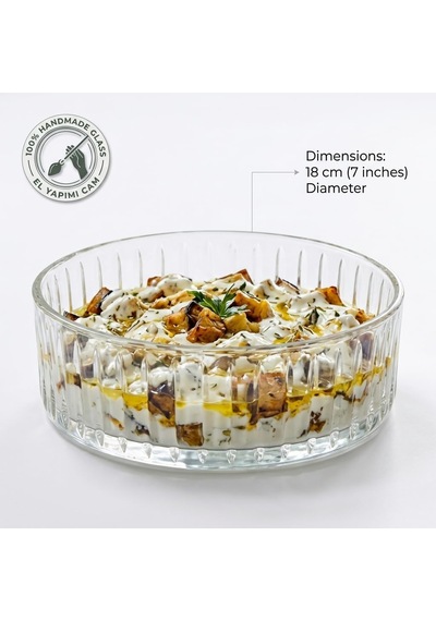 Pupa Model El Yapımı Üfleme Cam Sunum Kasesi - Optikli Çizgili Dekoratif Salata, Meyve Ve Meze Kasesi 14x6 Cm Çok Renkli
