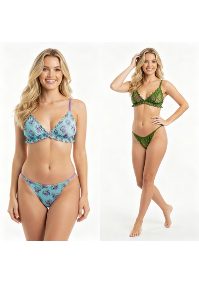 Bonbon Kadın Fırfırlı Balensiz Desteksiz Bralet Sütyen Ve String 2'li Takım Bb2290 Leopar
