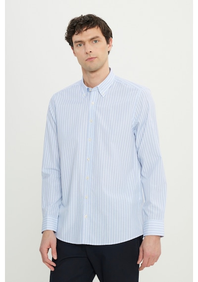 Ac&co Erkek Beyaz Mavı Slim Fit Dar Kesim Klasik Yaka Pamuklu Armürlü Gömlek