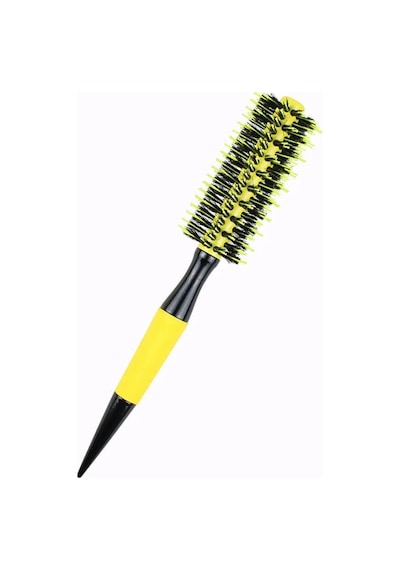 Koodmax Ahşap Saplı Naylon Kıl Saç Şekillendirici Fön Fırçası - Saç Düzleştirici Tarak 4.5cm - Sarı - Siyah