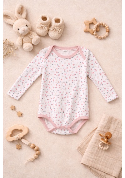 %100 Pamuklu Çıtçıtlı Body Beyaz-kalpli