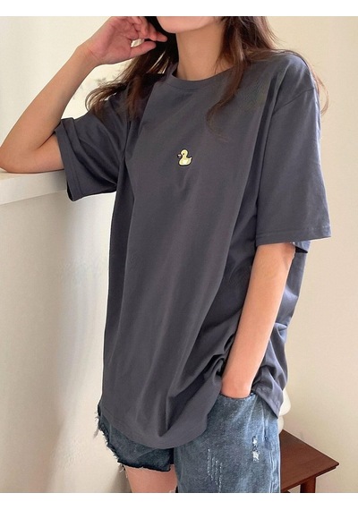 Flood Of Style Kadın Füme Mini Ördek Baskılı Oversize Gri