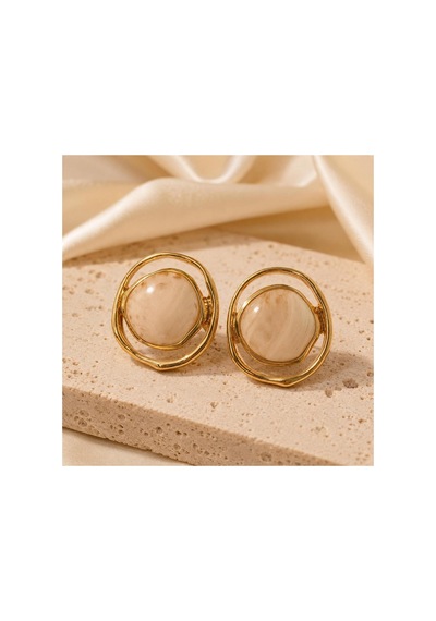 Gold Çerçeveli Krem Taşlı Kadın Küpe Mermer Görünümlü Krem - 886705031 Krem - 886705031 Krem