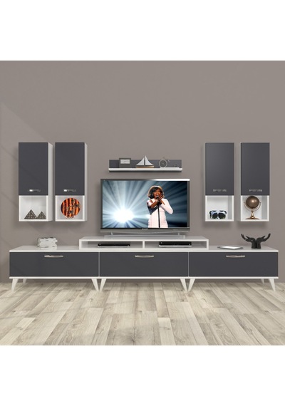 Decoraktiv Ekoflex 8da Mdf Retro Tv Ünitesi Tv Sehpası Beyaz - Antrasit