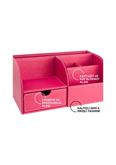 Masaüstü Düzenleyici,kalemlik,kumandalık,küpbloknotluk,tabletlik,kitaplık,6 Gözlü,çekmeceli,desktop Organizer,vegan,24,5 13 12 Fuşya