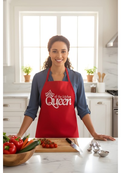 Mutfak Önlüğü - Queen Of The Kitchen - Kırmızı Renkli