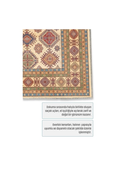 Otantik Geometrik Desenli Saçaklı Yolluk Halı Krem Turkuaz 3057 Yeşil