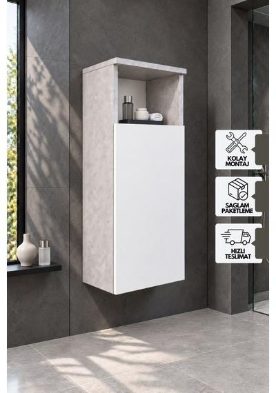 Karen Banyo Everest Çok Amaçlı Dolap, Retro Taş - Beyaz