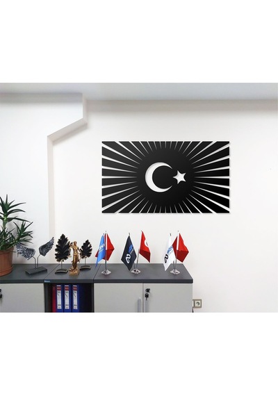 Ay Ve Yıldız Silüeti Tasarımlı Türkiye Haritası Temalı Dekoratif Modern Metal Duvar Tablosu