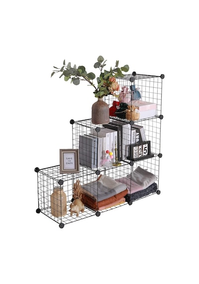 Portatif Çok Amaçlı 6 Bölmeli Metal Tel Dolap Raf Organizer Siyah