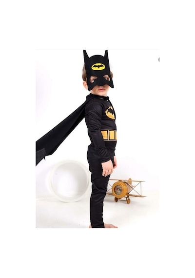Sedirli Batman Çocuk Kostümü Maskeli - Pelerinli Maskeli Kostüm Çok Renkli