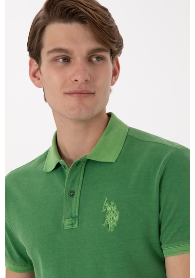 U.S. Polo Assn. Erkek Slim Fit Polo Yaka Yeşil Yıkamalı Basic Tişört 50305995-VR054