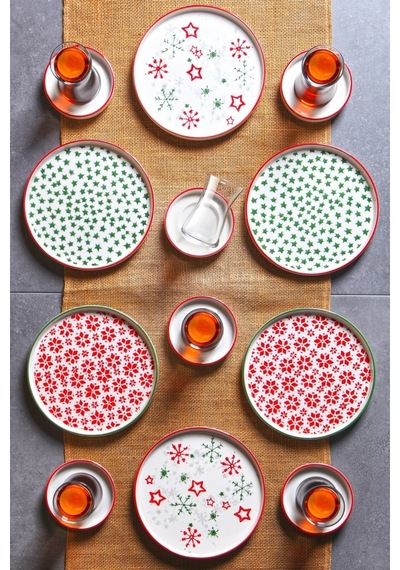 18 Parça Stackable Christmass Kahvaltı Çay Takımı Seti - Çay Bardaklı Yılbaşı Kahvaltılık Çay Seti Çok renkli