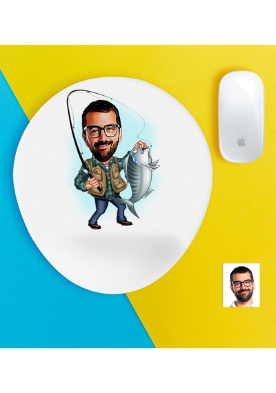 Kişiye Özel Bay Balıkçı Karikatürlü Bilek Destekli Mouse Pad