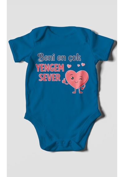 Morivokids Beni En Çok Yengem Sever Kısa Kollu Bebek Body %100 Pamuk Koyu Mavi
