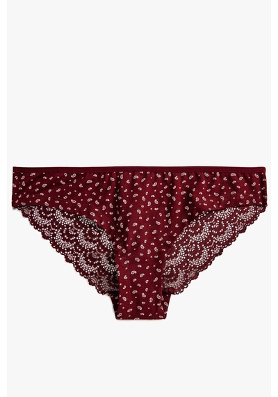 Koton Kadın Minimal Desenli Dantelli Brazilian Külot Bordo