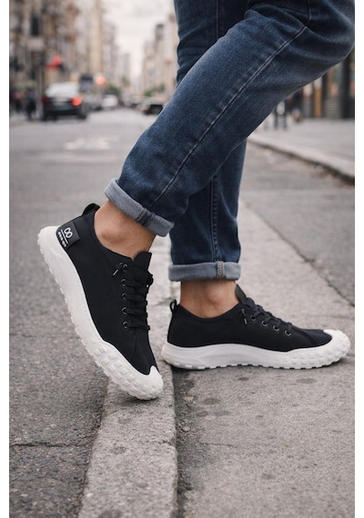 Erkek Günlük Sneaker Modern Tasarım, Konforlu Taban Siyah