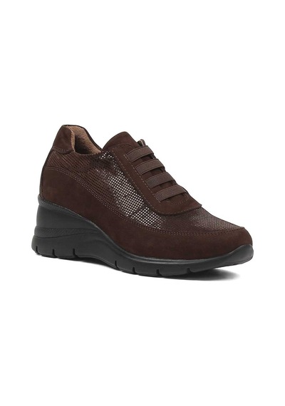 Kadın Kahverengi Dolgu Topuklu Nubuk Deri Sneaker Kahve Rengi